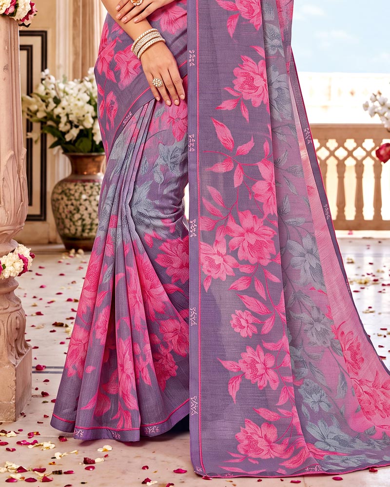 Vishal Prints Dusty Purple Printed Fancy Chiffon Saree With Border