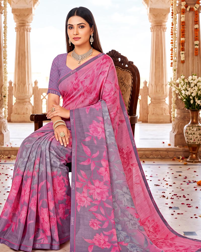 Vishal Prints Dusty Purple Printed Fancy Chiffon Saree With Border