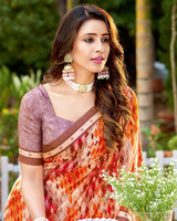 Vishal Prints Orange Printed Georgette Saree With Border