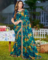Vishal Prints Ink Blue Printed Georgette Saree With Border