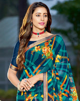 Vishal Prints Ink Blue Printed Georgette Saree With Border
