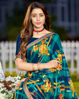 Vishal Prints Ink Blue Printed Georgette Saree With Border