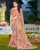 Vishal Prints Dark Coral Printed Georgette Saree With Border