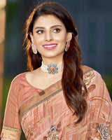 Vishal Prints Dark Coral Printed Georgette Saree With Border