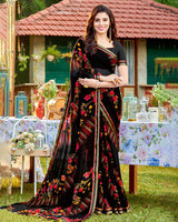 Vishal Prints Red Pink Printed Georgette Saree With Border