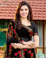 Vishal Prints Red Pink Printed Georgette Saree With Border