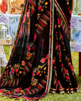Vishal Prints Red Pink Printed Georgette Saree With Border