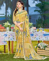 Vishal Prints Pastel Yellow Printed Georgette Saree With Border