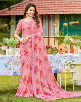 Vishal Prints Rose Pink Printed Georgette Saree With Border