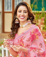Vishal Prints Rose Pink Printed Georgette Saree With Border