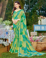 Vishal Prints Lime Yellow Printed Georgette Saree With Border