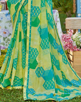 Vishal Prints Lime Yellow Printed Georgette Saree With Border