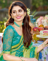 Vishal Prints Lime Yellow Printed Georgette Saree With Border