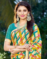 Vishal Prints Ivory Printed Georgette Saree With Border