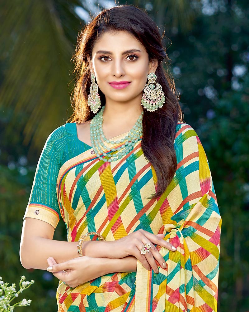 Vishal Prints Ivory Printed Georgette Saree With Border