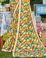 Vishal Prints Ivory Printed Georgette Saree With Border