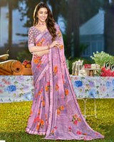 Vishal Prints Baby Pink Printed Georgette Saree With Border