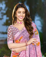 Vishal Prints Baby Pink Printed Georgette Saree With Border