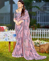 Vishal Prints Light Pink Printed Georgette Saree With Border