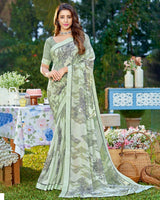 Vishal Prints Mist Green Printed Georgette Saree With Border
