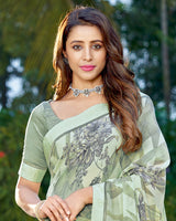 Vishal Prints Mist Green Printed Georgette Saree With Border