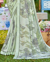 Vishal Prints Mist Green Printed Georgette Saree With Border