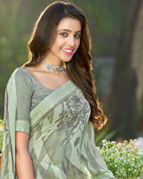 Vishal Prints Mist Green Printed Georgette Saree With Border