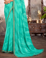 Vishal Prints Aqua Green Printed Fancy Chiffon Saree With Foil Print And Border