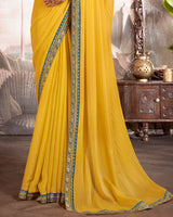 Vishal Prints Light Mustard Printed Fancy Chiffon Saree With Foil Print And Border