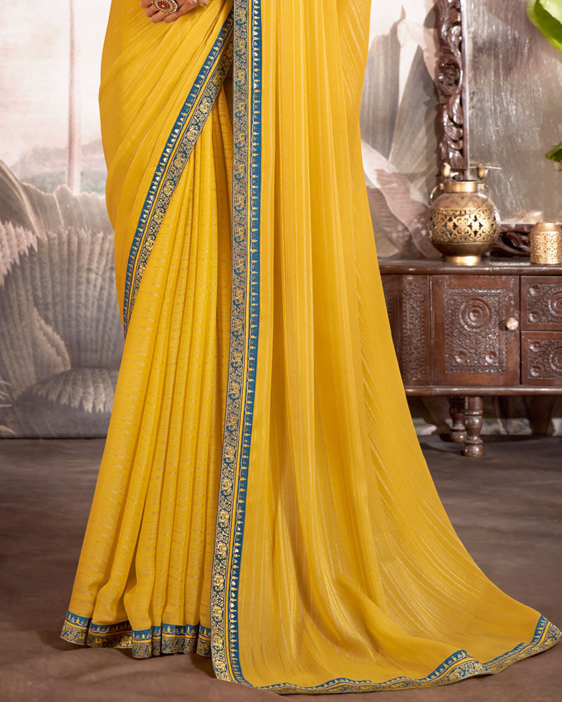 Vishal Prints Light Mustard Printed Fancy Chiffon Saree With Foil Print And Border