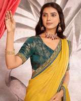 Vishal Prints Light Mustard Printed Fancy Chiffon Saree With Foil Print And Border