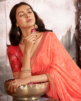 Vishal Prints Coral Printed Fancy Chiffon Saree With Foil Print And Border