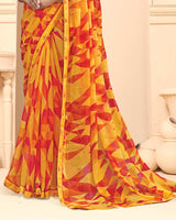 Vishal Prints Yellow And Orange Printed Fancy Chiffon Saree With Fancy Border