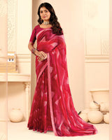 Vishal Prints Berry Red Printed Fancy Chiffon Saree With Fancy Border