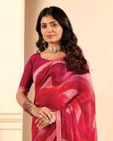 Vishal Prints Berry Red Printed Fancy Chiffon Saree With Fancy Border