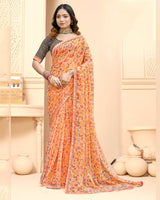 Vishal Prints Peach Printed Fancy Chiffon Saree With Fancy Border