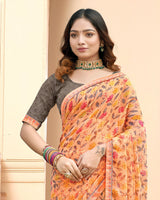 Vishal Prints Peach Printed Fancy Chiffon Saree With Fancy Border