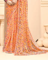 Vishal Prints Peach Printed Fancy Chiffon Saree With Fancy Border