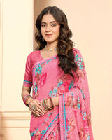 Vishal Prints Candy Pink Printed Fancy Chiffon Saree With Fancy Border