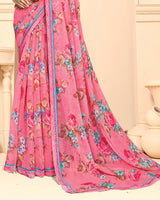 Vishal Prints Candy Pink Printed Fancy Chiffon Saree With Fancy Border