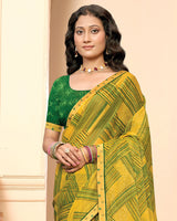 Vishal Prints Mustard Yellow Printed Fancy Chiffon Saree With Fancy Border