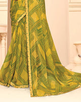 Vishal Prints Mustard Yellow Printed Fancy Chiffon Saree With Fancy Border