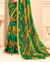 Vishal Prints Leaf Green Printed Fancy Chiffon Saree With Fancy Border