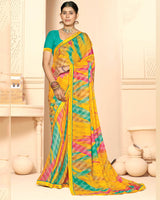 Vishal Prints Bright Yellow Printed Fancy Chiffon Saree With Fancy Border