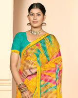Vishal Prints Bright Yellow Printed Fancy Chiffon Saree With Fancy Border