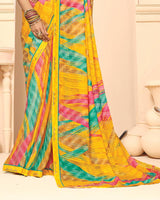 Vishal Prints Bright Yellow Printed Fancy Chiffon Saree With Fancy Border