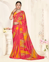 Vishal Prints Mandy Pink Printed Fancy Chiffon Saree With Fancy Border