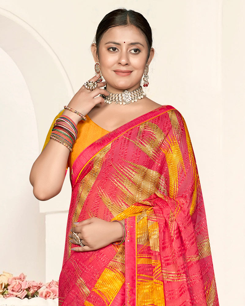 Vishal Prints Mandy Pink Printed Fancy Chiffon Saree With Fancy Border