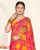 Vishal Prints Mandy Pink Printed Fancy Chiffon Saree With Fancy Border