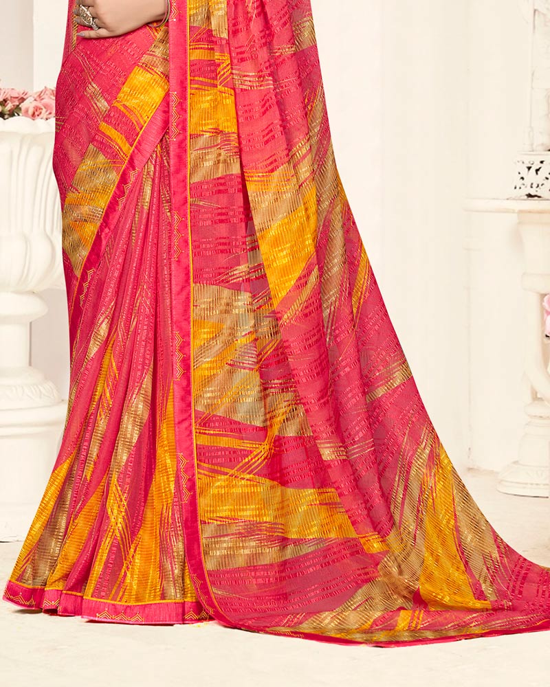 Vishal Prints Mandy Pink Printed Fancy Chiffon Saree With Fancy Border